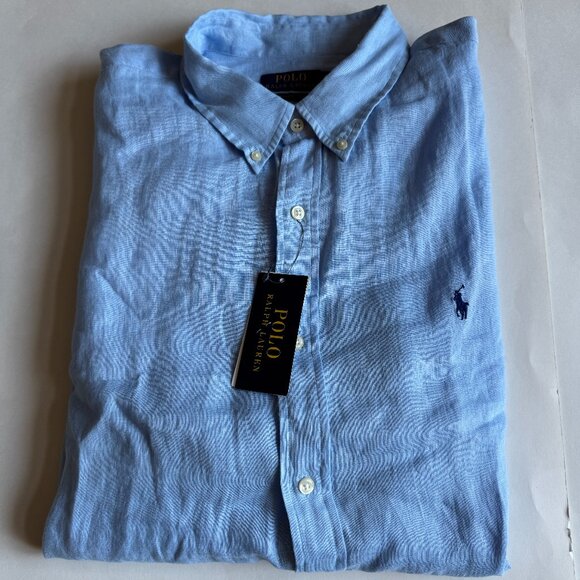 Polo Ralph Lauren Classic Fit Linen Long Sleeve Button Down Shirt Office Blue - Picture 1 of 3